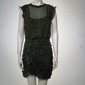 All Saints Snake Print Ruched Mini Dress, Sz 6
